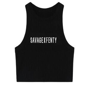 Savage X Fenty NWT 1X Essential Heavy Rib Cropped Logo Tank Black Crop Top